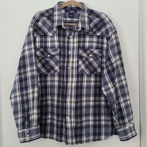 Pearl snap flannel shacket